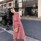 Heart Pattern Polo Collar Long-sleeve Knit Dress