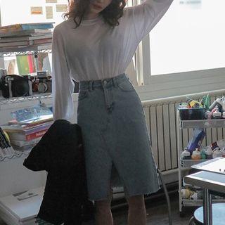 High-waist Slit Denim Skirt