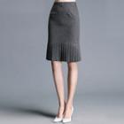 Pleated Hem Pencil Skirt