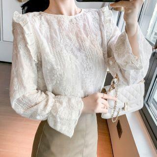 Bell-sleeve Lace Mesh Shirt
