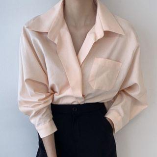 Long Sleeve One Button Plain Shirt