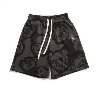 High-waist Drawstring Bear Print Shorts