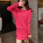 Set: Long-sleeve Knit Top + Knit Skirt