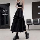 High Waist Layered Midi A-line Skirt Black - One Size
