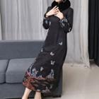 Fluffy Collar Traditional Chinese Long Coat