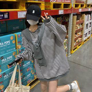 Mock Two-piece Striped Oversized Sweatshirt