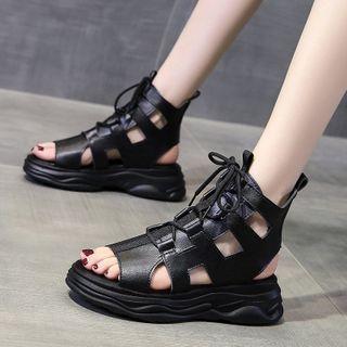 Faux Leather Platform High-top Sandals