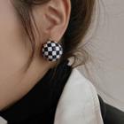 Round Checkerboard Ear Stud 1 Pair - Black & White - One Size