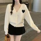 V-neck Heart Jacquard Cardigan