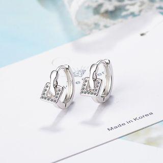 Rhinestone Square Hoop Earring 1 Pair - White Gold - One Size