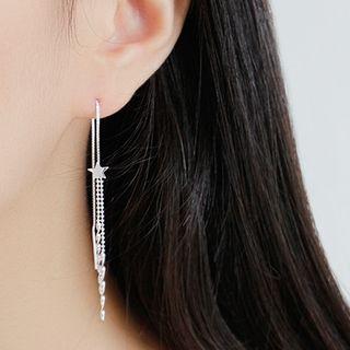 925 Sterling Silver Star Fringed Earring Silver - One Size