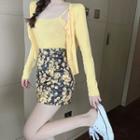 Set: Knit Camisole + Light Camisole / Floral Mini Skirt