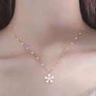 Flower Rhinestone Pendant Sterling Silver Necklace Rose Gold - One Size
