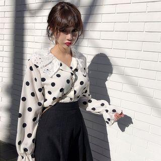Eyelet Lace Collar Dotted Shirt
