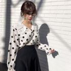 Eyelet Lace Collar Dotted Shirt