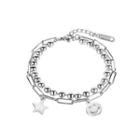 Fashion Personality Star Smiley Expression 316l Stainless Steel Round Bead Double Bracelet Silver - One Size