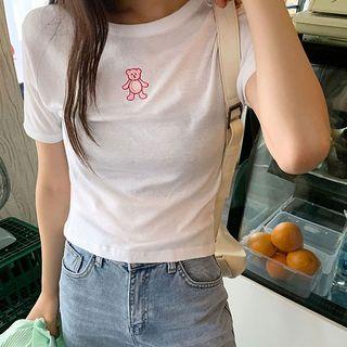 Bear-embroidered Slim-fit T-shirt