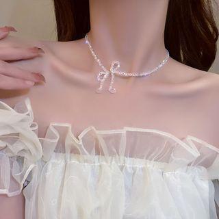 Bow Faux Crystal Choker White - One Size