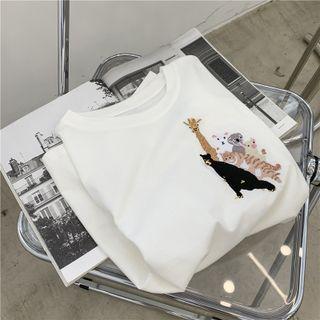 Short-sleeve Embroidered T-shirt Off-white - One Size