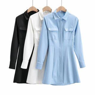 Cutout-back Tie-strap Mini A-line Shirtdress