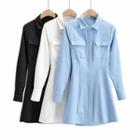 Cutout-back Tie-strap Mini A-line Shirtdress