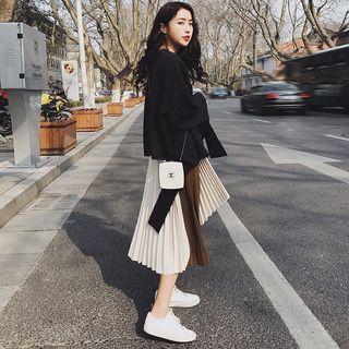 Asymmetrical Pullover / Midi Accordion Pleated Skirt / Set