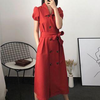 Double-breasted Short-sleeve Dress With Sash