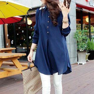 Lace-panel Blouse Blue - One Size