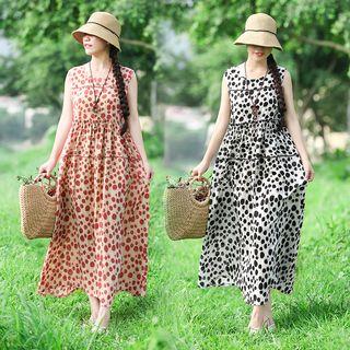 Dotted Sleeveless A-line Maxi Dress