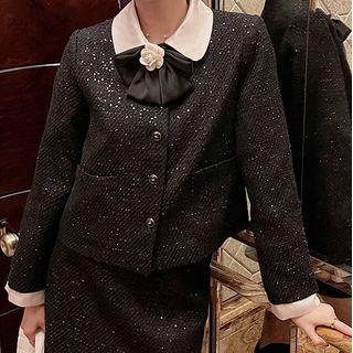 Set: Sequined Button-up Jacket + Mini Pencil Skirt