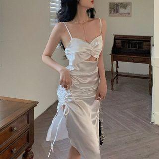 Spaghetti Strap Cutout Drawstring A-line Dress