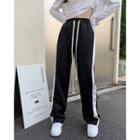 Two-tone High Waist Wide Leg Sweatpants Black - One Size