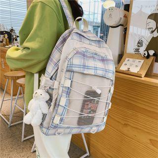 Plaid Panel Drawstring Nylon Backpack