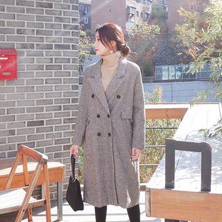 Double-breasted Houndstooth Long Coat