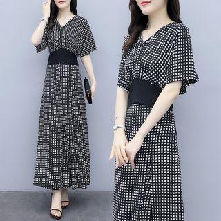 Set: Pattern Elbow-sleeve Chiffon Top + Wide-leg Pants