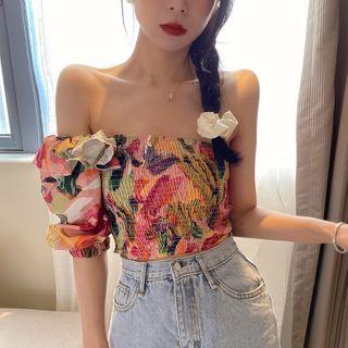 Print Off-shoulder Short-sleeve Top As Figure - One Size