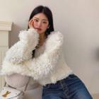 V-neck Cropped Furry Sweater