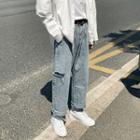 High-waist Ripped Loose-fit Straight-leg Jeans