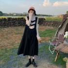 Turtleneck Long-sleeve Cutout Top / Midi Pinafore Dress