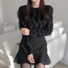Long-sleeve Ruffled Lace Top / Mini Mermaid Skirt