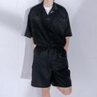 Plain Pocket Detail Oversized Shirt / Wide Leg Shorts