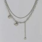Layered Chain Charm Necklace Silver - One Size