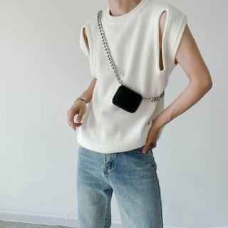 Keyhole Ribbed Oversized Tank Top White - One Size