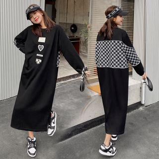 Checkerboard Panel Sweatshirt Dress