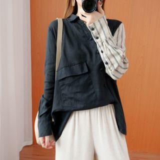 Asymmetrical Striped Panel Shirt