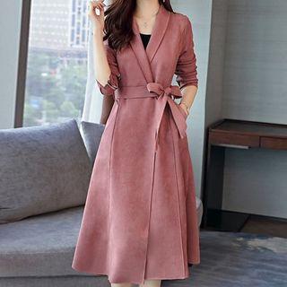 Faux Suede Tie-waist Coat