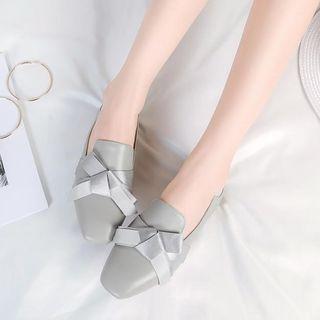Genuine Leather Bow Accent Flats