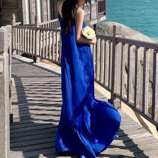 Sleeveless Ruffle Hem Maxi Smock Dress