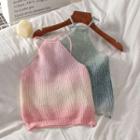 Halter-neck Color Panel Knit Camisole Top