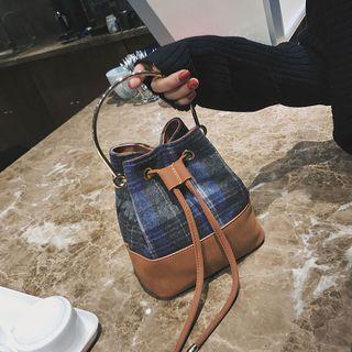 Plaid Panel Bucket Bag